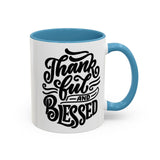 Faith Culture - Thankful and Blessed - Christian Thanksgiving Accent Coffee Mug, 11oz and 15oz 11oz Light Blue