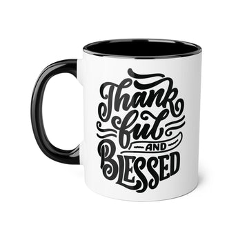 Faith Culture - Thankful and Blessed - Christian Thanksgiving Accent Mug, 11oz Black 11oz
