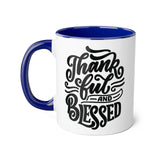 Faith Culture - Thankful and Blessed - Christian Thanksgiving Accent Mug, 11oz Blue 11oz