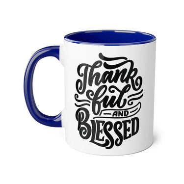 Faith Culture - Thankful and Blessed - Christian Thanksgiving Accent Mug, 11oz Blue 11oz