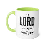 Faith Culture - The Lord Our God Is On Our Side - Christian Thanksgiving Accent Mug, 11oz Light Green 11oz
