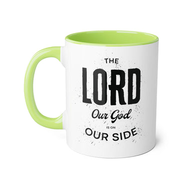 Faith Culture - The Lord Our God Is On Our Side - Christian Thanksgiving Accent Mug, 11oz Light Green 11oz