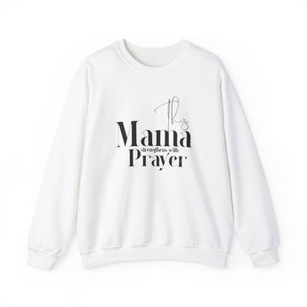 Faith Culture - This Mama Strengthens with Prayer -Christian Unisex Heavy Blendâ„¢ Crewneck Sweatshirt White