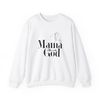 Faith Culture - This Mama Walks with God -Christian Unisex Heavy Blend™ Crewneck Sweatshirt White