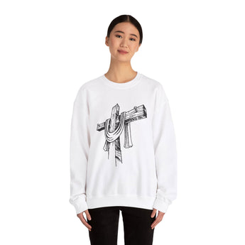 Faith Culture - Wooden Cross - Christian Unisex Heavy Blend™ Crewneck Sweatshirt White