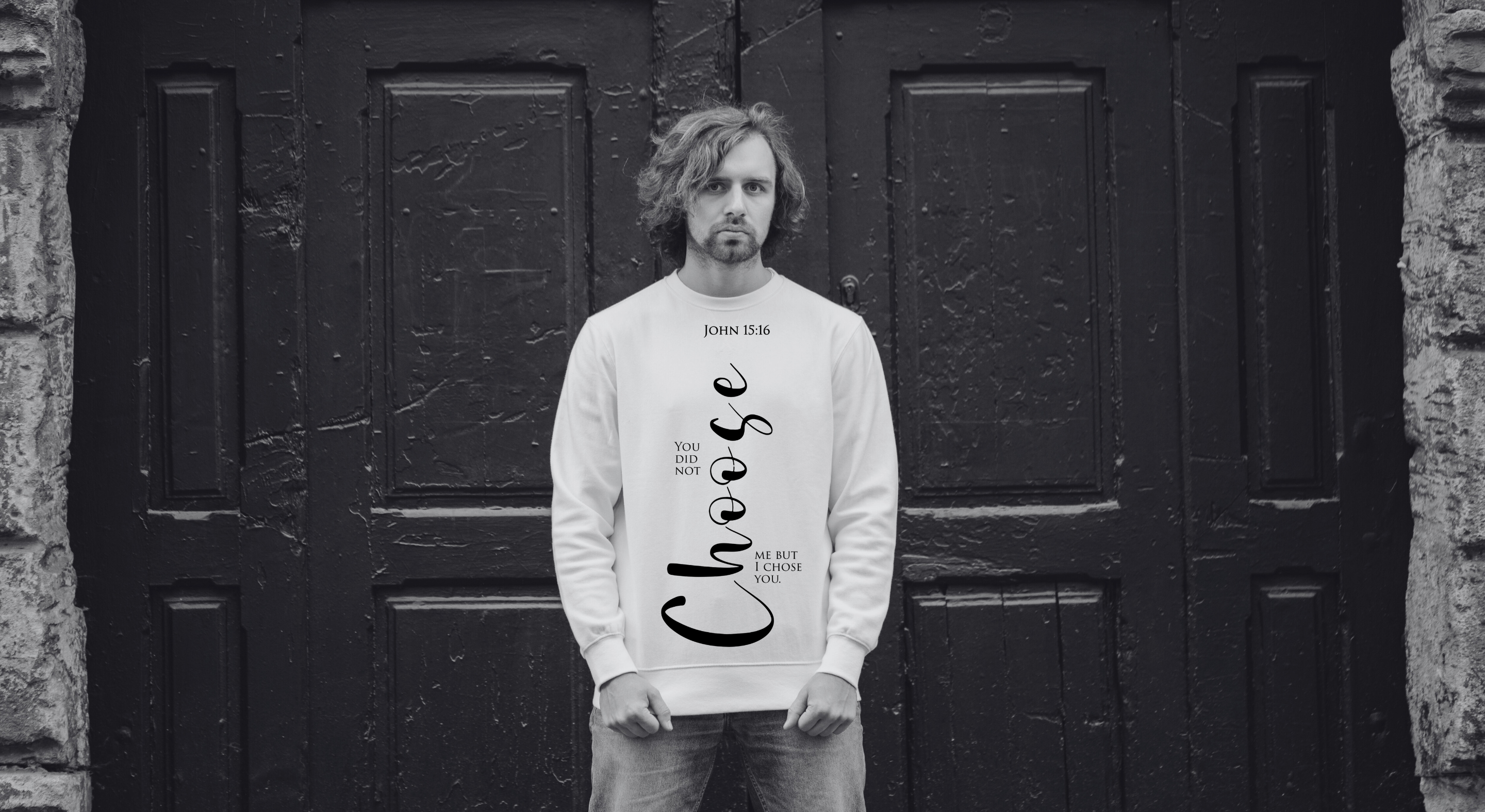 Faith Culture white sweatshirt with scripture verse – modern Christian apparel