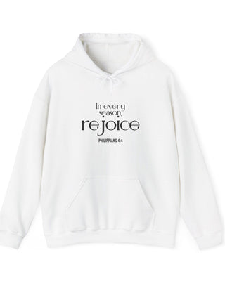 Rejoice Christian Hoodie | Philippians 4:4 White