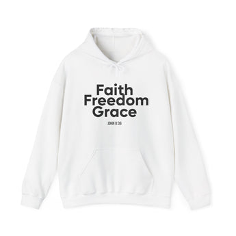 Faith Freedom Grace Christian Hoodie – John 8:36 in white | Faith Culture