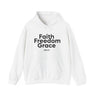 Faith Freedom Grace Christian Hoodie – John 8:36 in white | Faith Culture