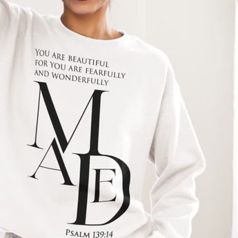 Fearfully and Wonderfully Made Christian sweatshirt inspired by Psalm 139:14