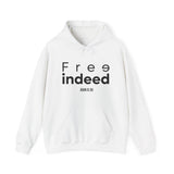 Free Indeed Abstract Christian Hoodie – John 8:36 in white | Faith Culture