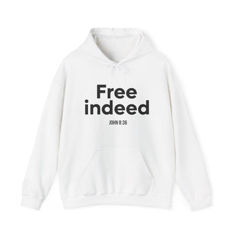 Free Indeed Christian Hoodie – John 8:36 in white | Faith Culture