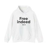 Free Indeed Christian Hoodie – John 8:36 in white | Faith Culture