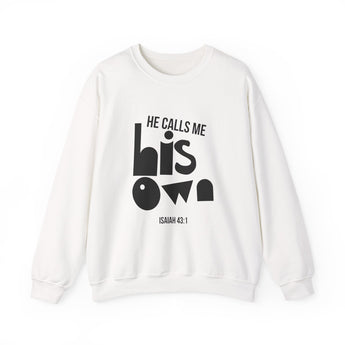 He Calls Me His Own Christian Sweatshirt – Isaiah 43:1 in white | Faith Culture
