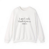 I Am God’s Masterpiece Christian Sweatshirt – Ephesians 2:10 in white | Faith Culture
