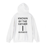 Known by the Father Christian Hoodie – Galatians 4:9 in white | Faith Culture