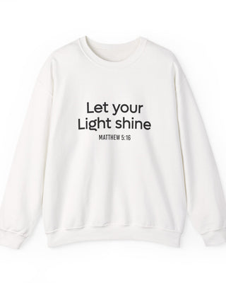 Let Your Light Shine Christian Sweatshirt – Matthew 5:16 in white | Faith Culture