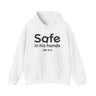 Safe in His Hands Christian Hoodie – John 10:29 in white | Faith Culture