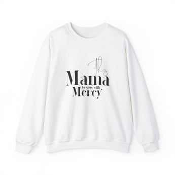 This Mama Forgives with Mercy Christian Sweatshirt in white | Faith Culture