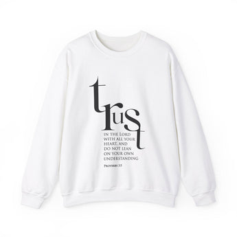 Trust in the Lord Christian Sweatshirt – Proverbs 3:5 in white | Faith Culture