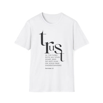 Trust in the Lord Christian T-Shirt — Proverbs 3:5 in white